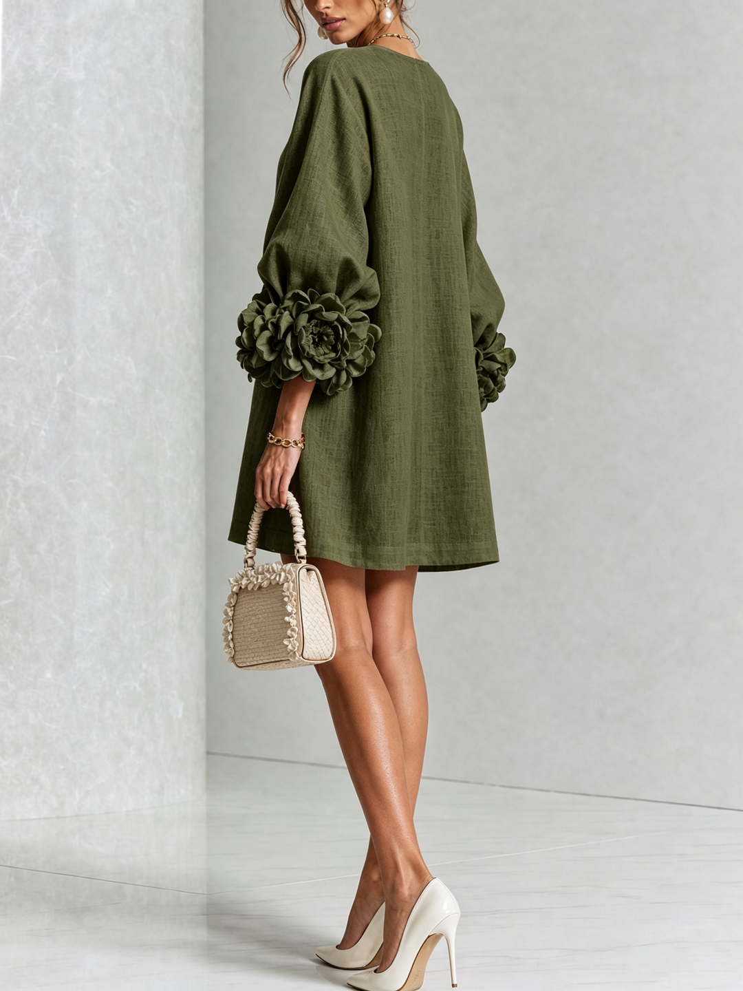 Rosalie | Women’s Sculptural Mini Shift Dress with Rosette Cuffs