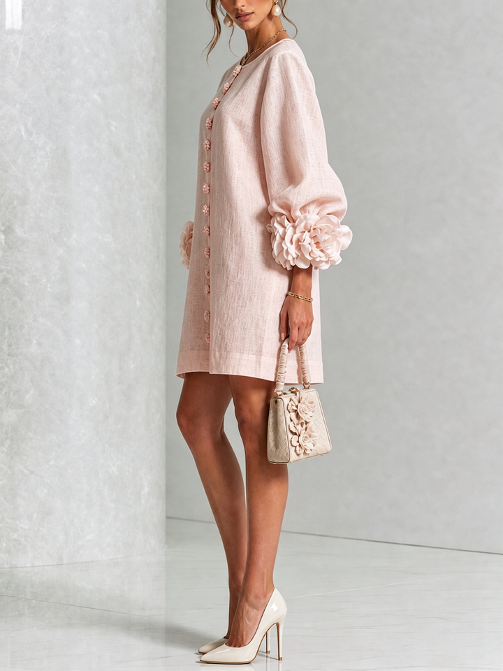 Rosalie | Women’s Sculptural Mini Shift Dress with Rosette Cuffs