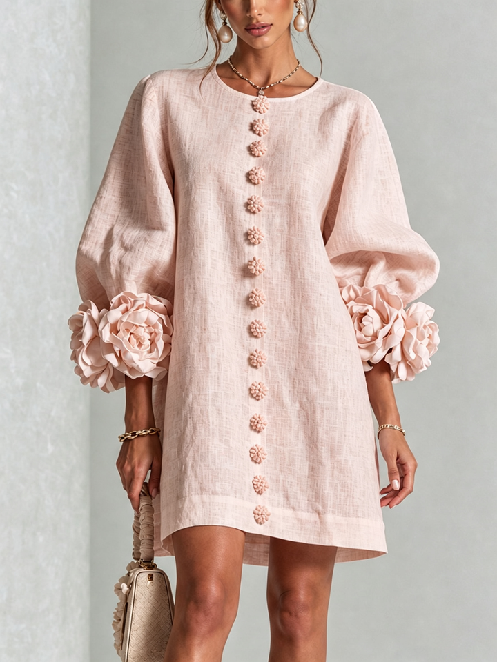 Rosalie | Women’s Sculptural Mini Shift Dress with Rosette Cuffs