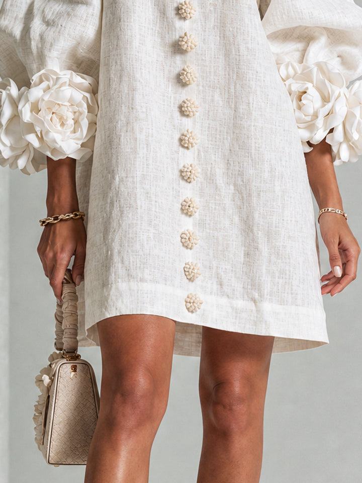 Rosalie | Women’s Sculptural Mini Shift Dress with Rosette Cuffs