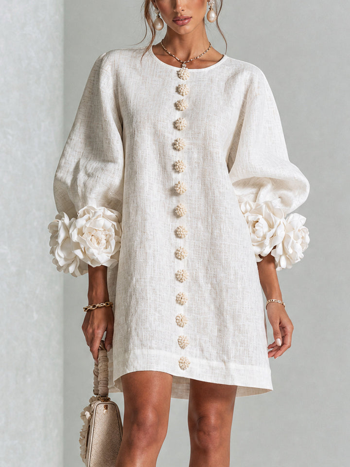 Rosalie | Women’s Sculptural Mini Shift Dress with Rosette Cuffs