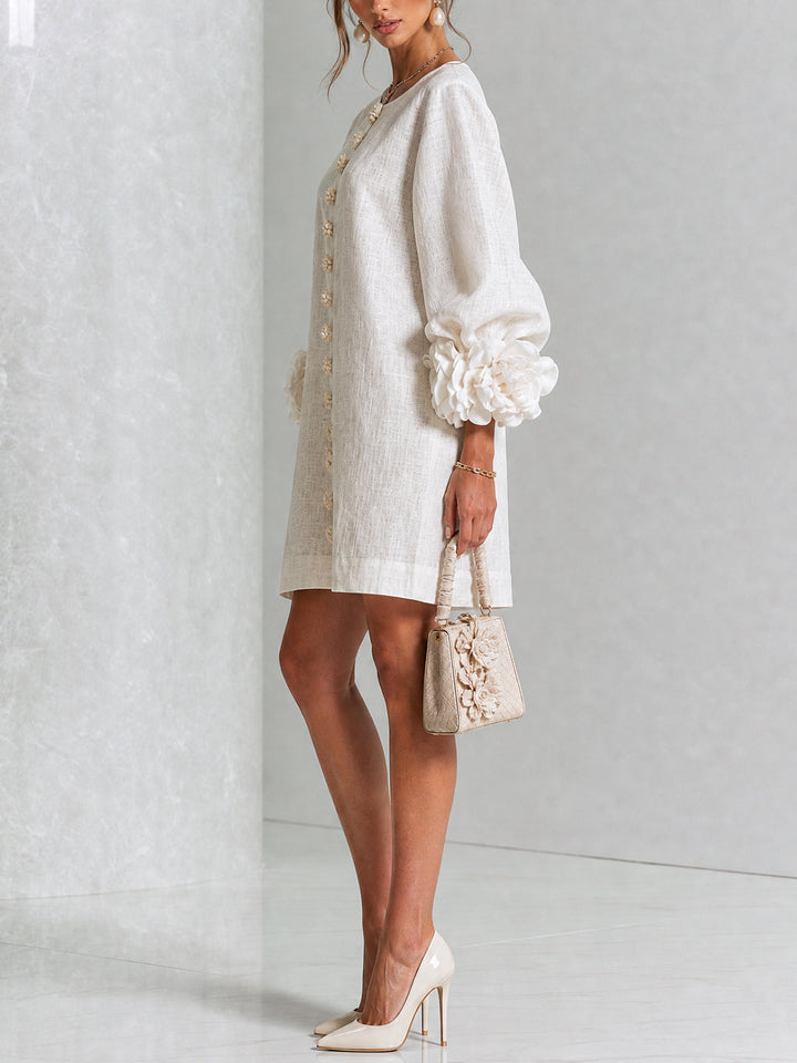 Rosalie | Women’s Sculptural Mini Shift Dress with Rosette Cuffs