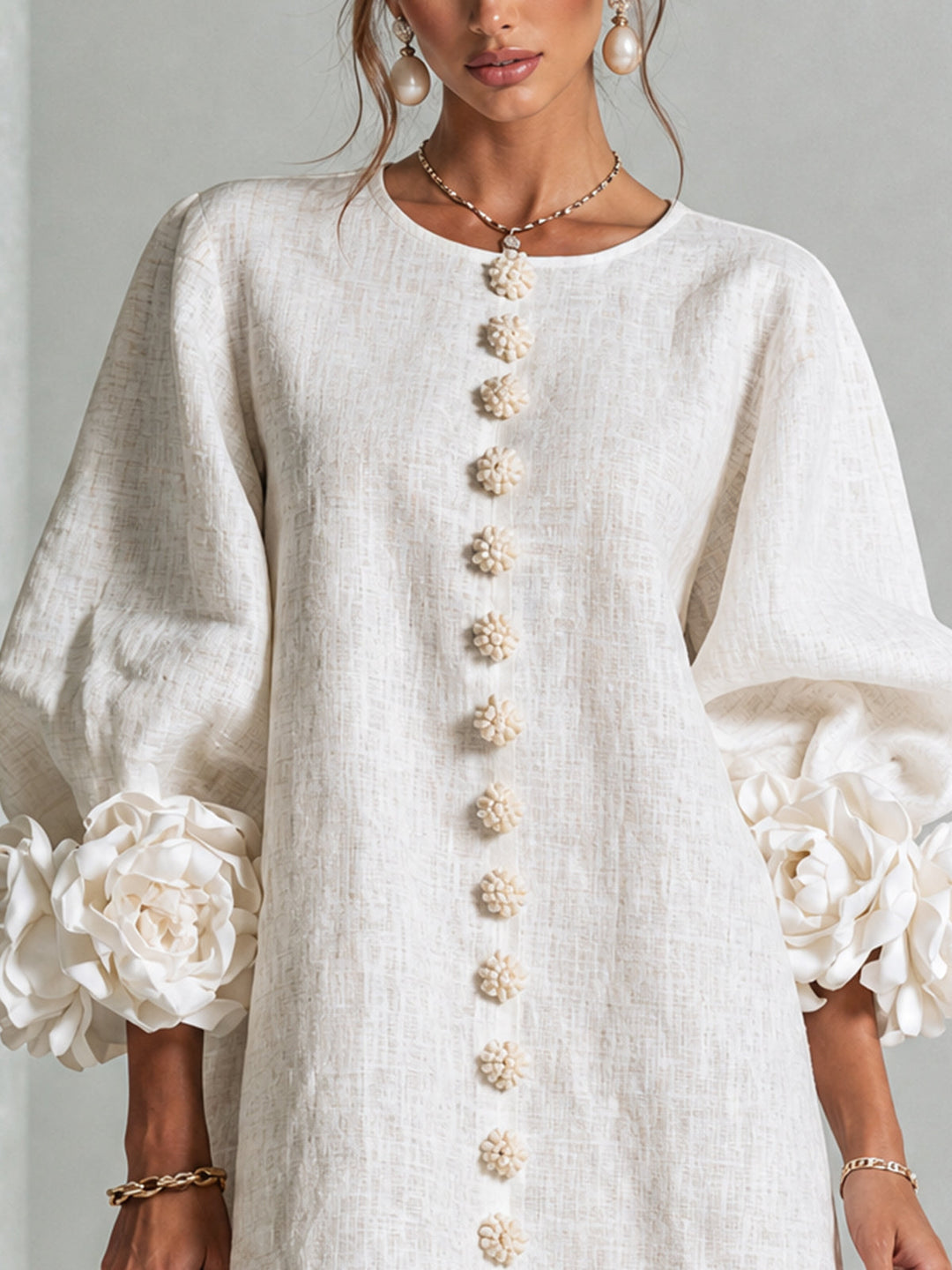 Rosalie | Women’s Sculptural Mini Shift Dress with Rosette Cuffs