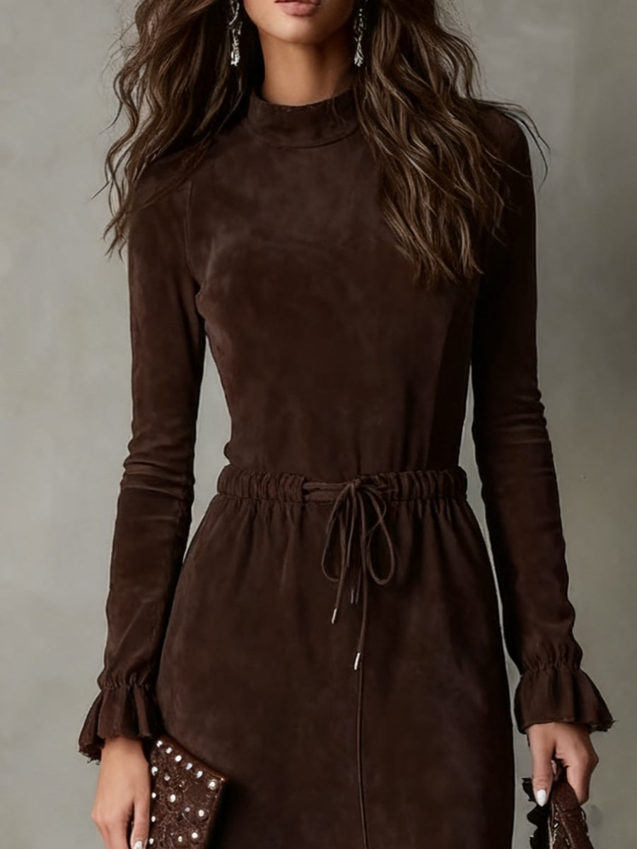 Anika | Faux-Suede Drawstring Midi Dress