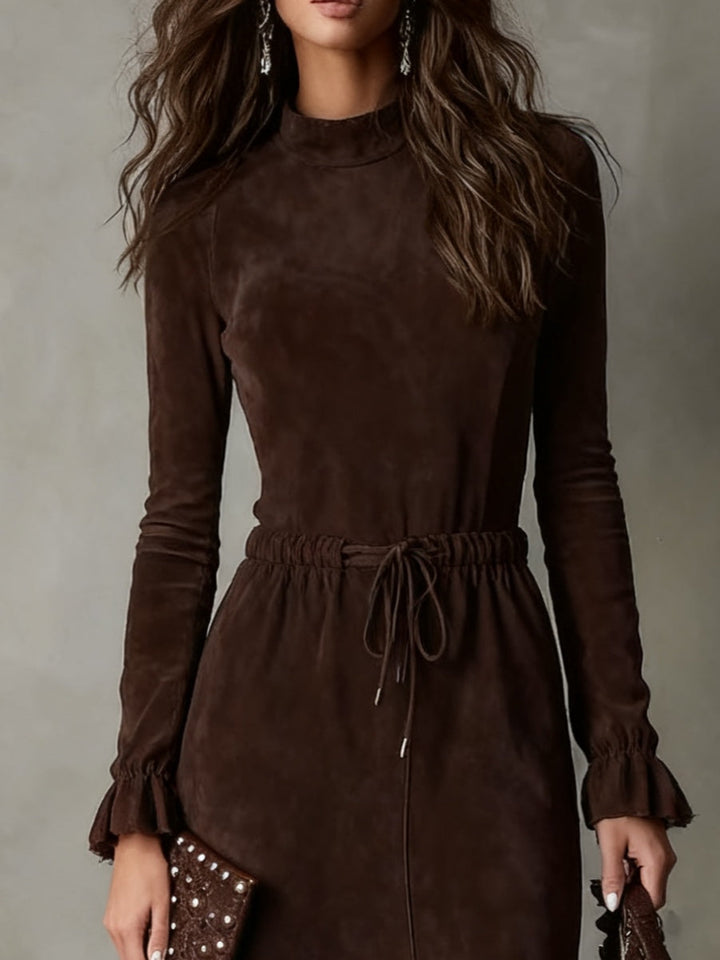 Anika | Faux-Suede Drawstring Midi Dress