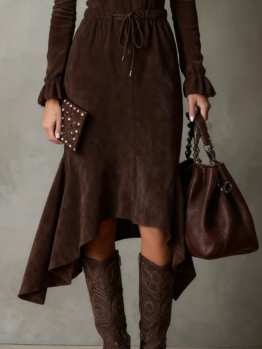 Anika | Faux-Suede Drawstring Midi Dress