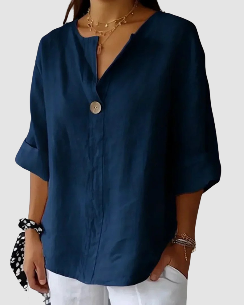 Caroline | Women’s Relaxed V-Neck Cotton-Linen Blouse