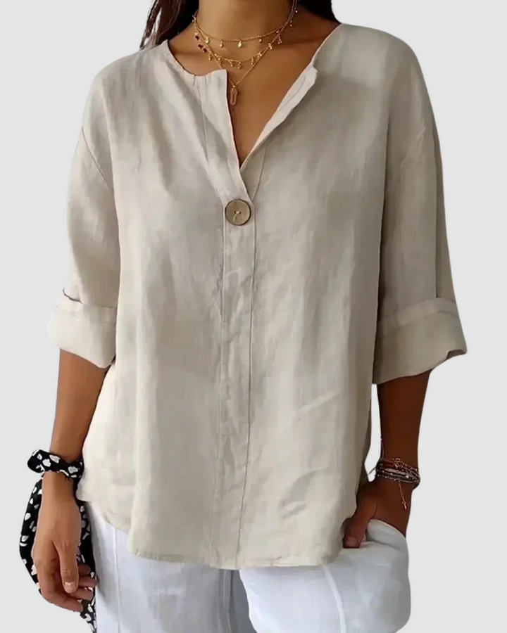 Caroline | Women’s Relaxed V-Neck Cotton-Linen Blouse