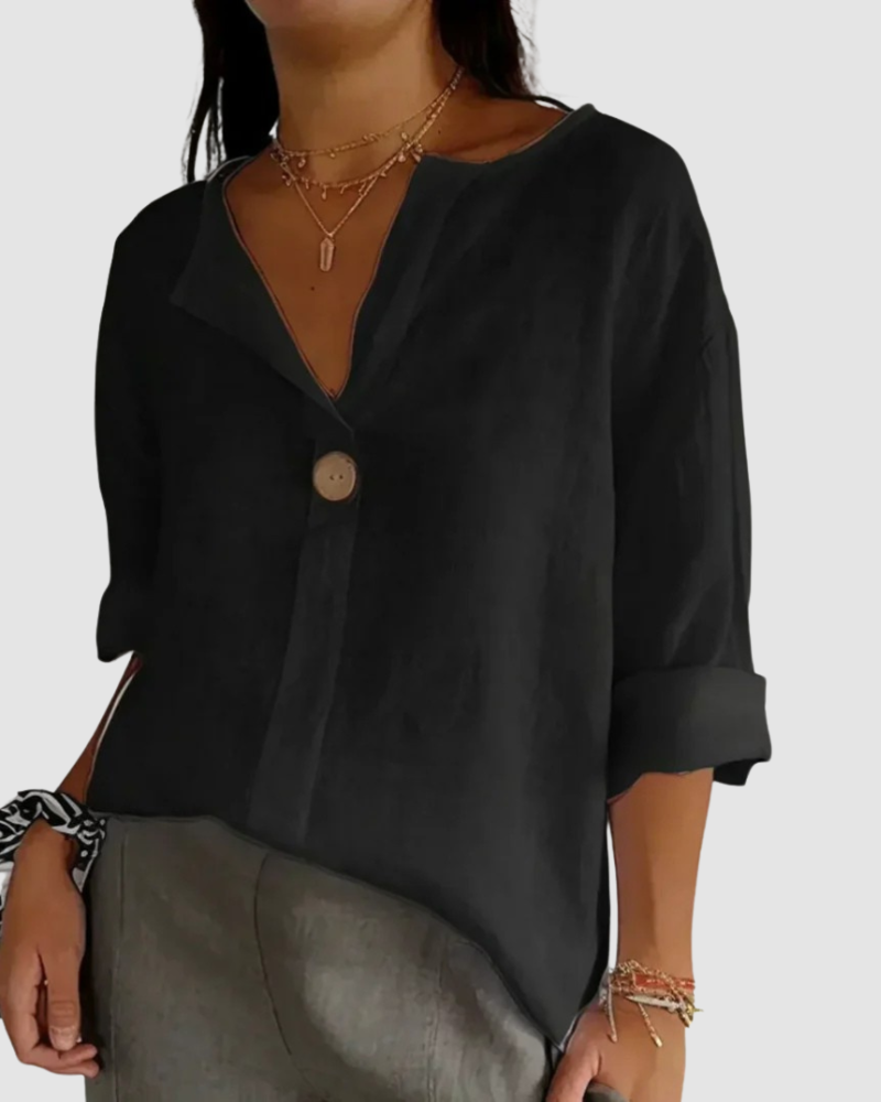 Caroline | Women’s Relaxed V-Neck Cotton-Linen Blouse