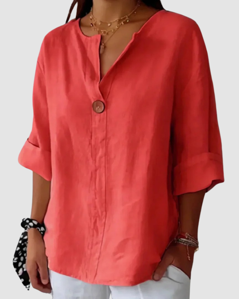 Caroline | Women’s Relaxed V-Neck Cotton-Linen Blouse