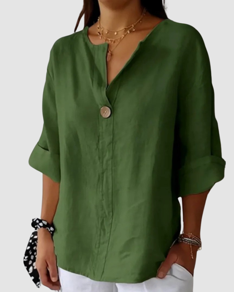 Caroline | Women’s Relaxed V-Neck Cotton-Linen Blouse