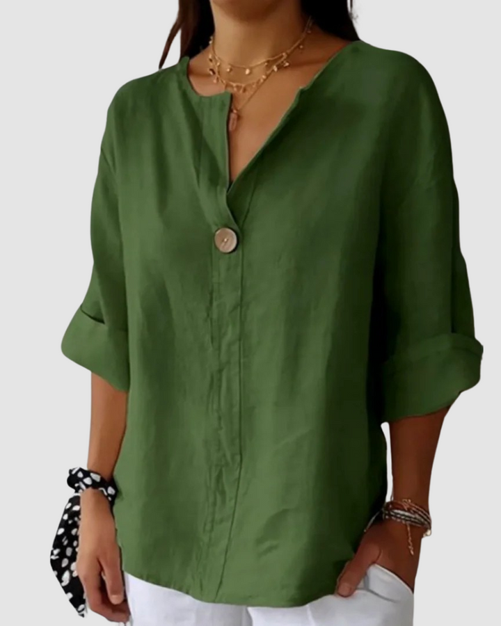 Caroline | Women’s Relaxed V-Neck Cotton-Linen Blouse