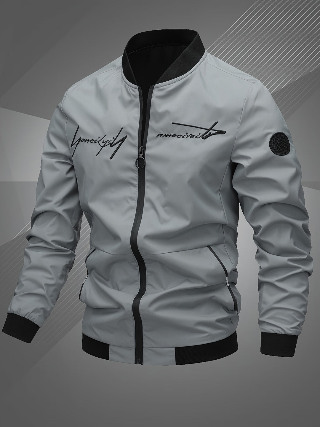 Elliot | Men’s Zip Bomber Jacket with Embroidered Detail