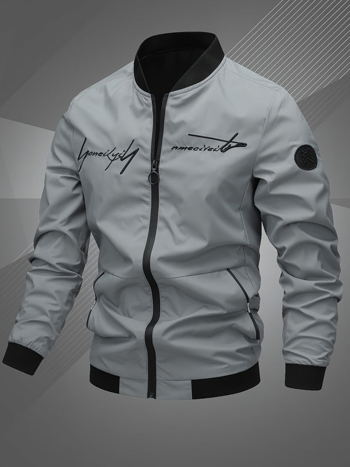 Elliot | Men’s Zip Bomber Jacket with Embroidered Detail