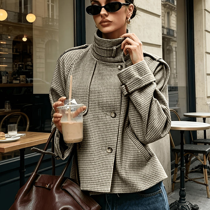Beatrice | Women’s Cropped Houndstooth Stand-Collar Jacket