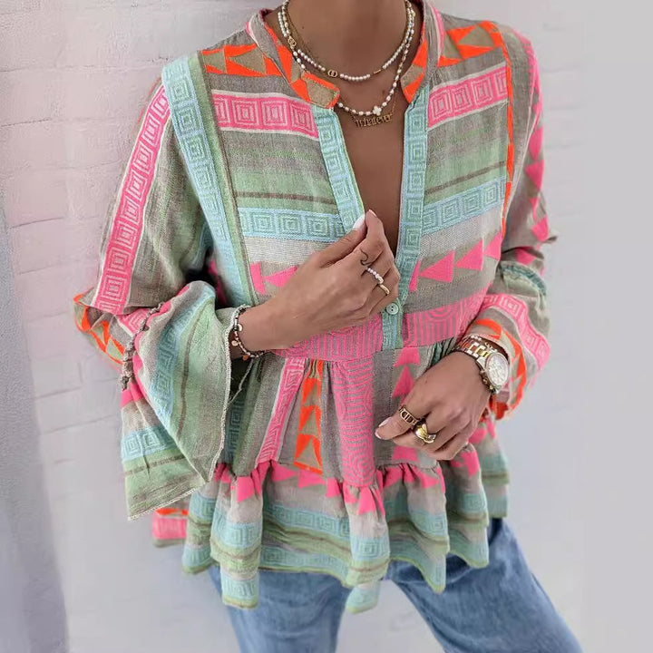 Poppy | Women's Boho Print Ruffle Sleeve Tunic Top
