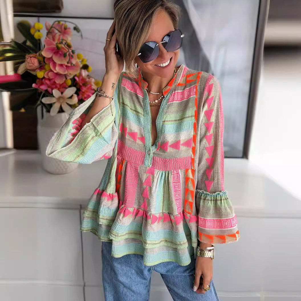 Poppy | Women's Boho Print Ruffle Sleeve Tunic Top