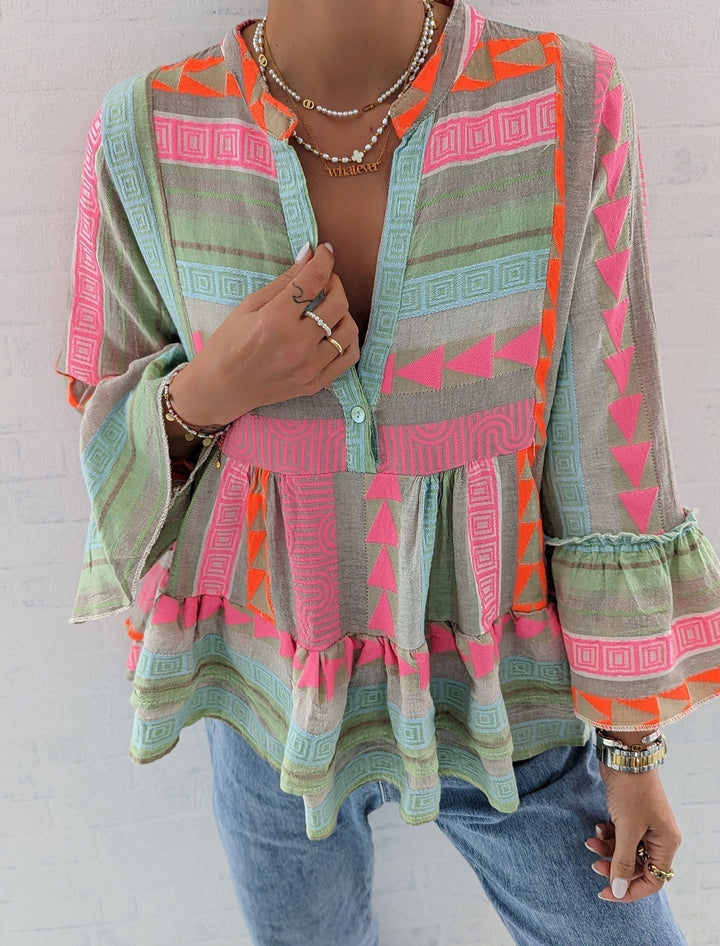 Poppy | Women's Boho Print Ruffle Sleeve Tunic Top