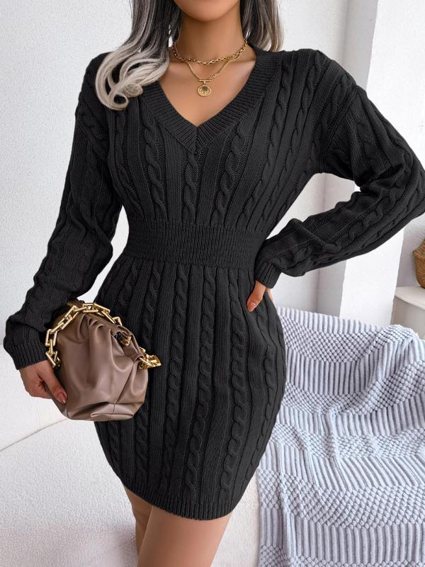 Rosie | Women's V-Neck Cable Knit Mini Dress