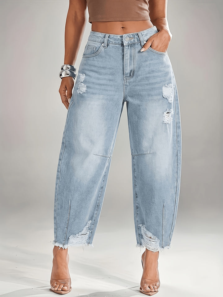 Sophie | Women's Distressed Straight-Leg Cropped Jeans