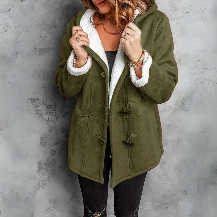 Penelope | Women’s Hooded Toggle Coat with Sherpa-Style Trim