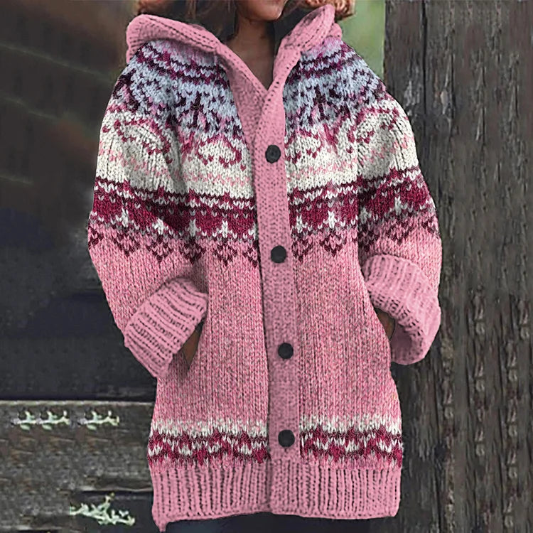 Elowen | Women's Fair Isle Hooded Knit Cardigan