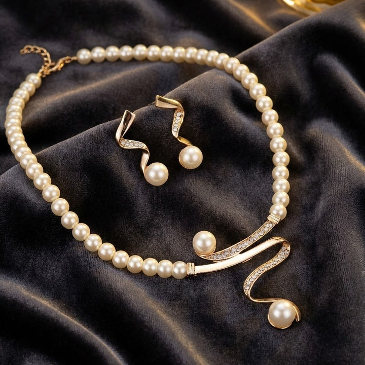 Seraphina | Elegant Wave Pearl Jewellery Set