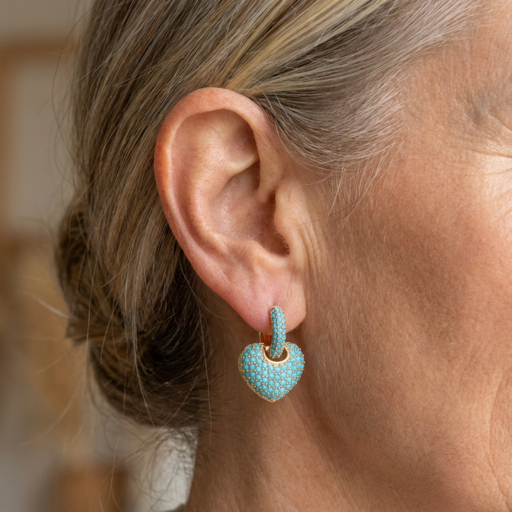 Elara | Turquoise Heart Pavé Earrings