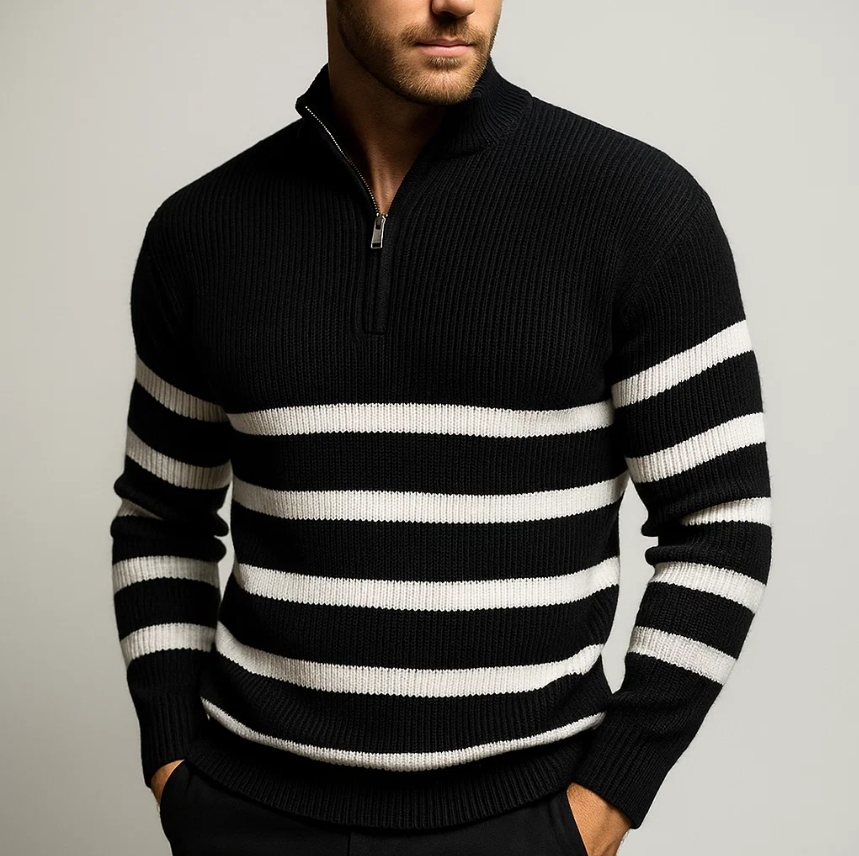 Frederick | Men’s Striped Half-Zip Ribbed Jumper