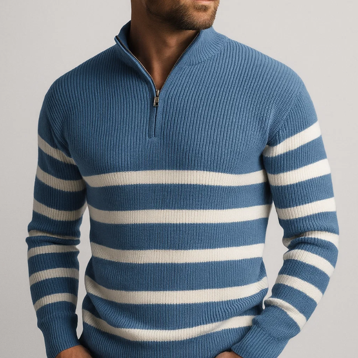 Frederick | Men’s Striped Half-Zip Ribbed Jumper