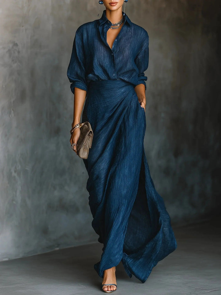 Daphne | Women’s V-Neck Long-Sleeve Navy Maxi Dress