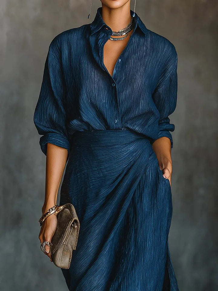 Daphne | Women’s V-Neck Long-Sleeve Navy Maxi Dress