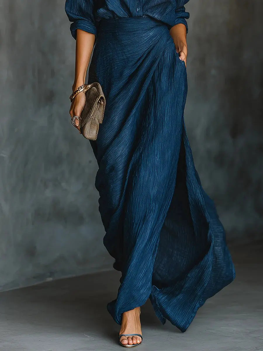 Daphne | Women’s V-Neck Long-Sleeve Navy Maxi Dress