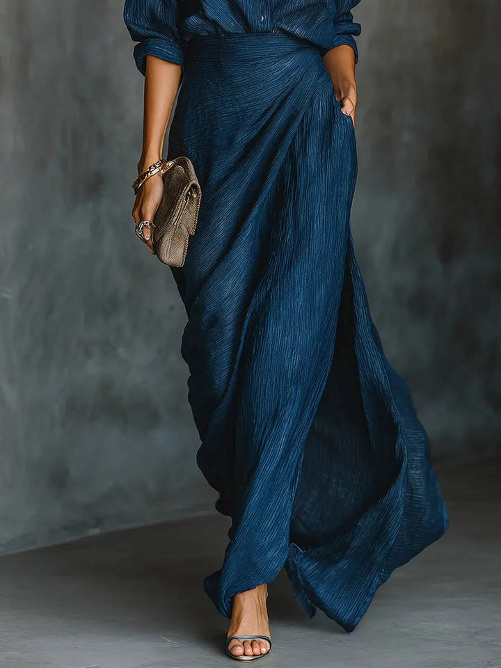 Daphne | Women’s V-Neck Long-Sleeve Navy Maxi Dress