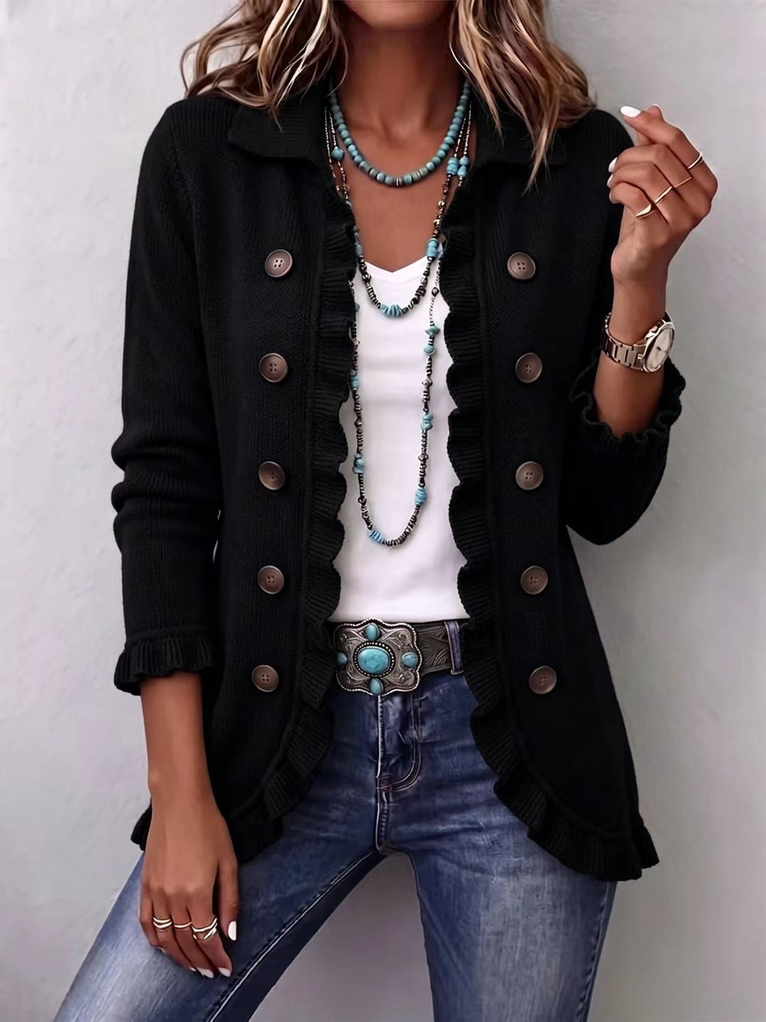 Damaris | Women's Ruffle-Trim Button-Front Knit Cardigan