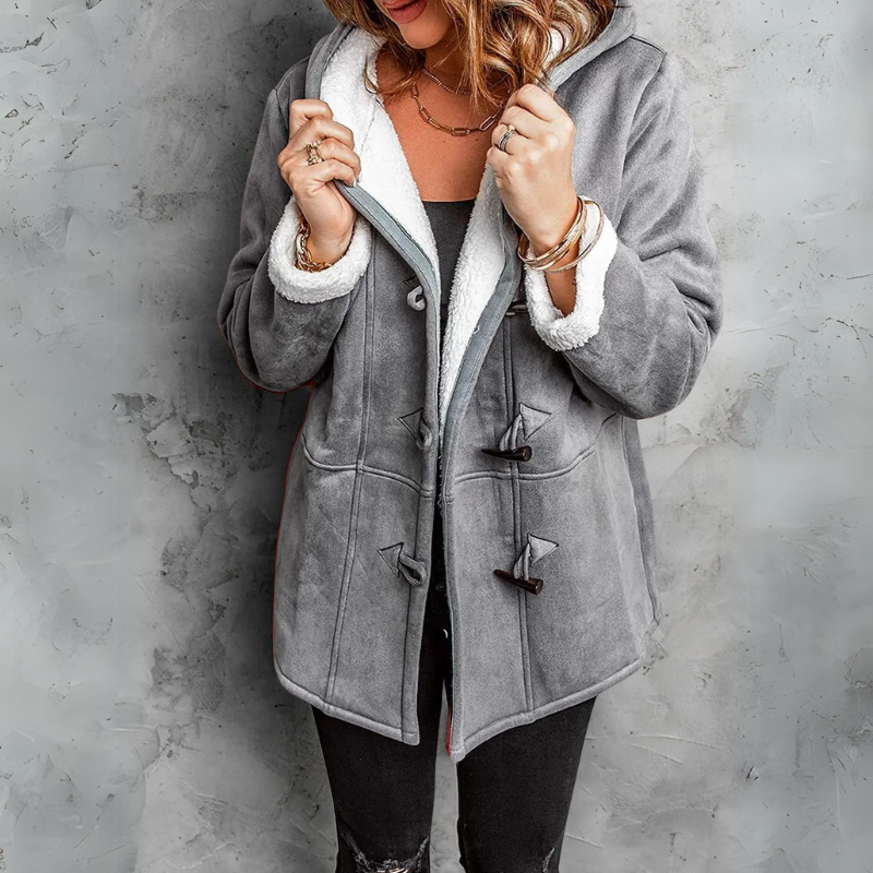 Penelope | Women’s Hooded Toggle Coat with Sherpa-Style Trim