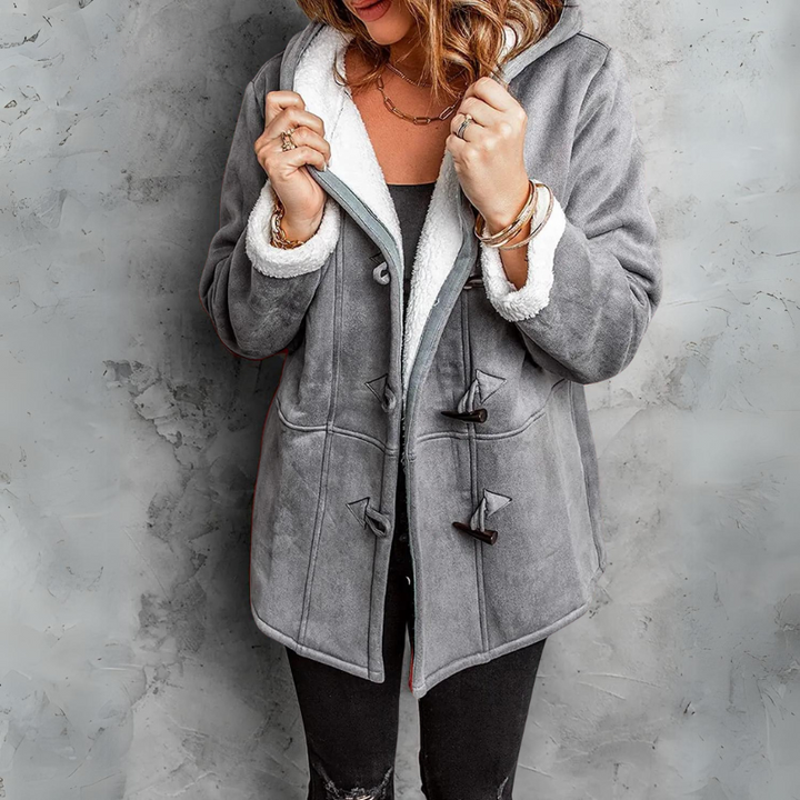 Penelope | Women’s Hooded Toggle Coat with Sherpa-Style Trim
