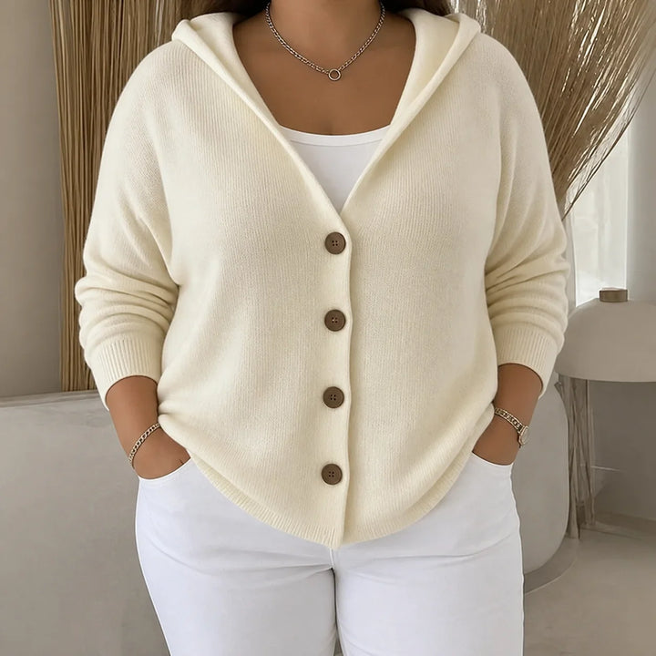 Hyacinth | Women's Hooded A-Line Button Cardigan with Ribbed Trim