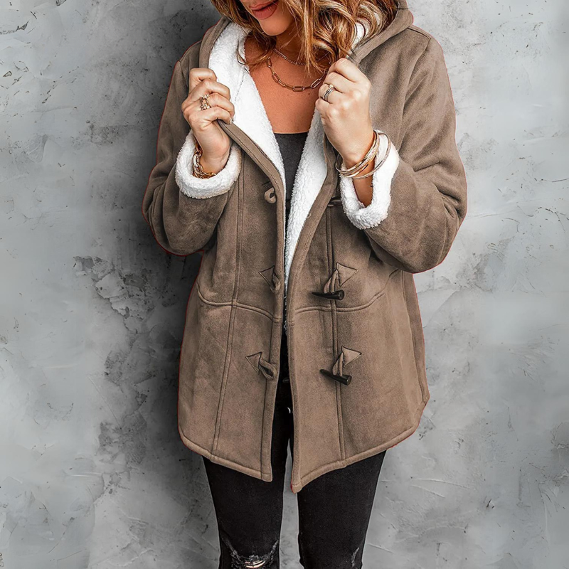 Penelope | Women’s Hooded Toggle Coat with Sherpa-Style Trim