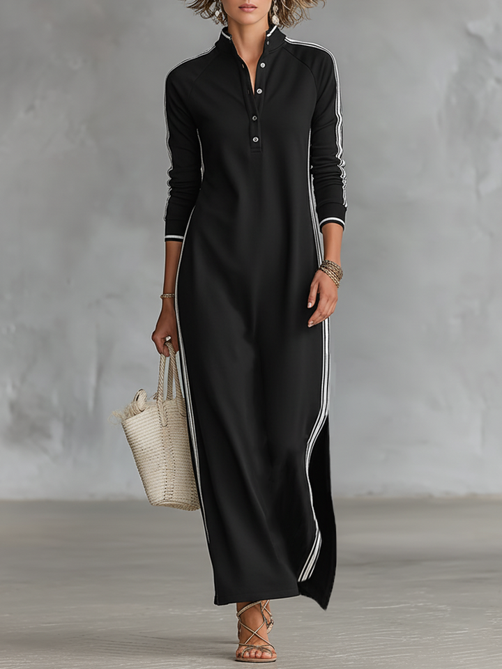 Elodie | Women’s Contrast-Trim Collared Maxi Dress