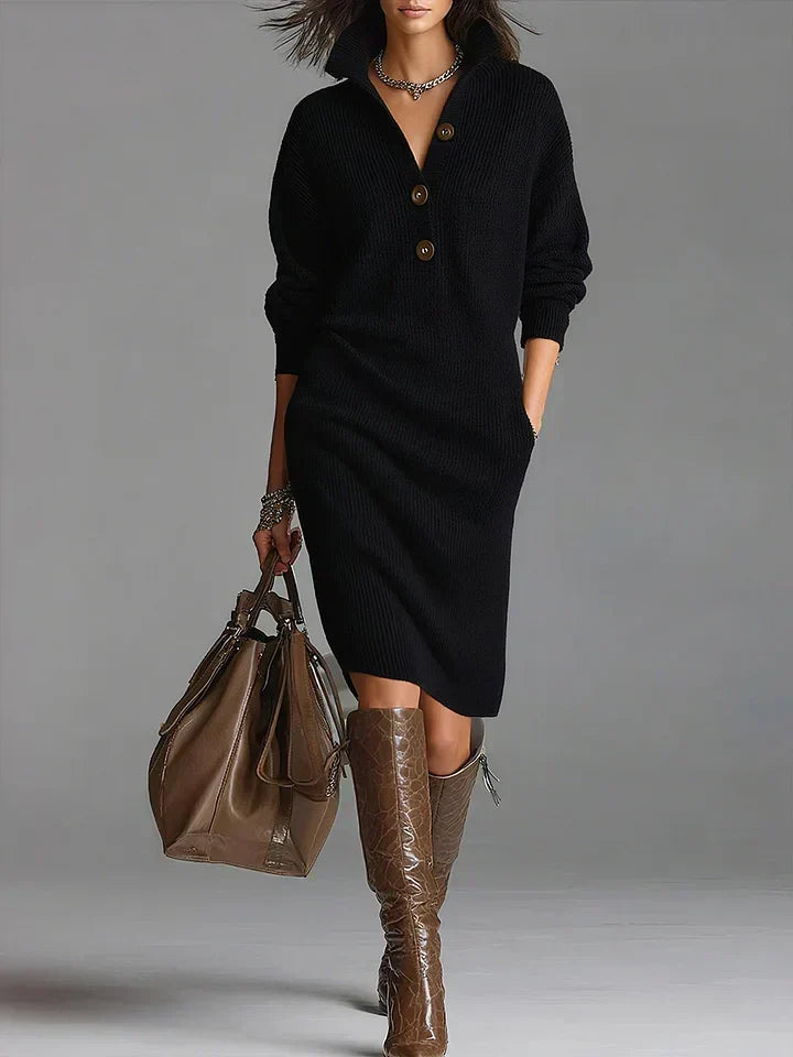Fatima | Women's Collared Knit Midi Fall Sweater Dress