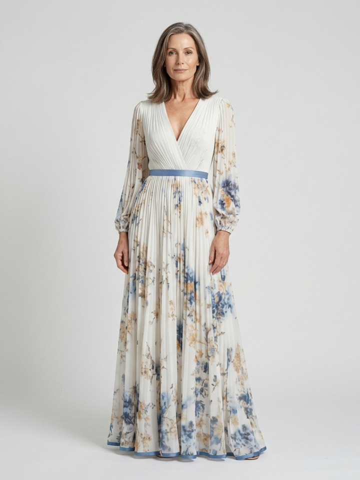 Elspeth | Long-Sleeve Floral V-Neck Maxi Dress
