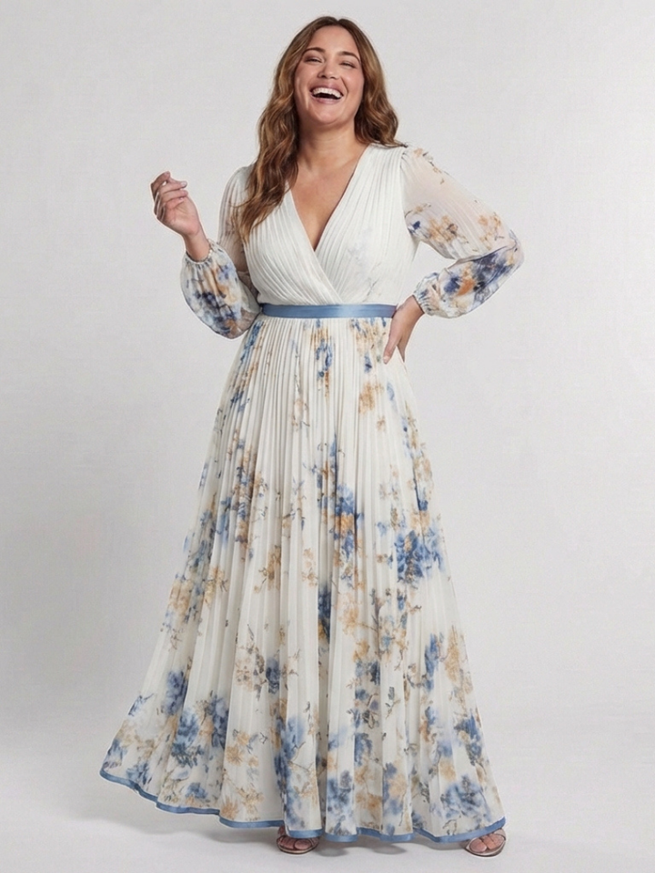Elspeth | Long-Sleeve Floral V-Neck Maxi Dress