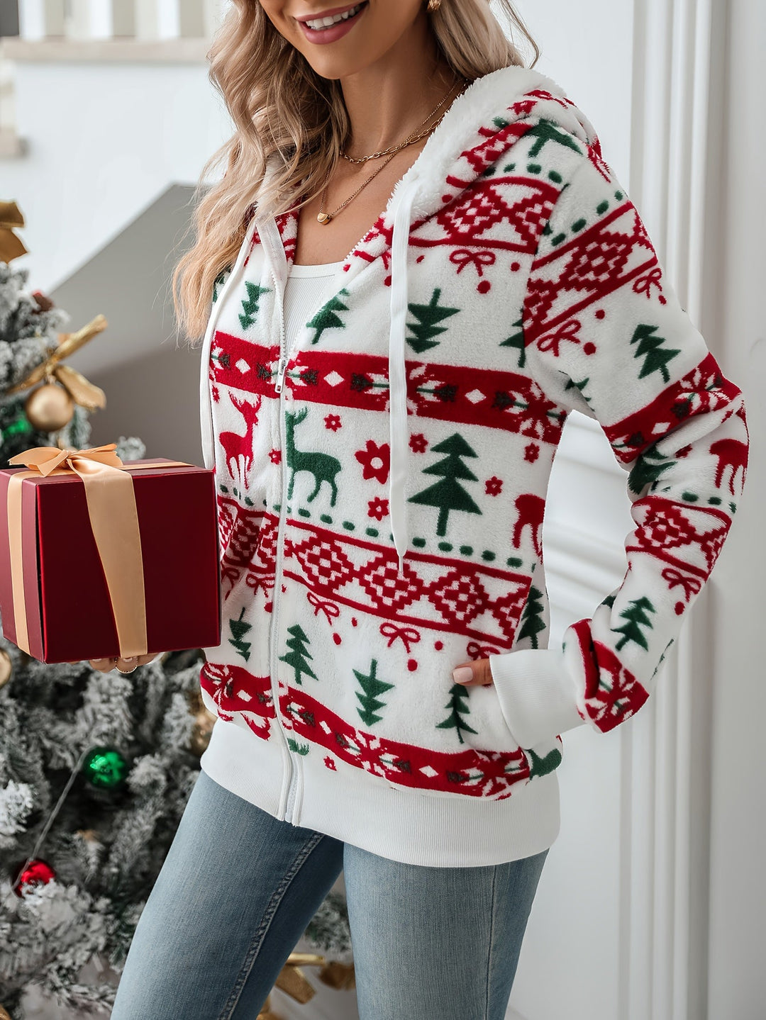 Drexmira | Women's Christmas Zip-Up Hoodie Cardigan