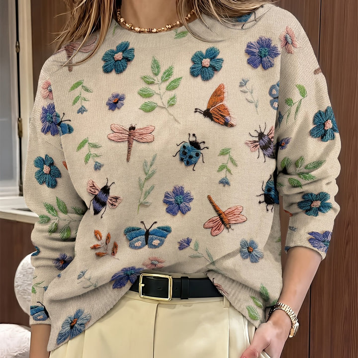 Poppy | Women's Floral & Insect Print Crew Neck Jumper