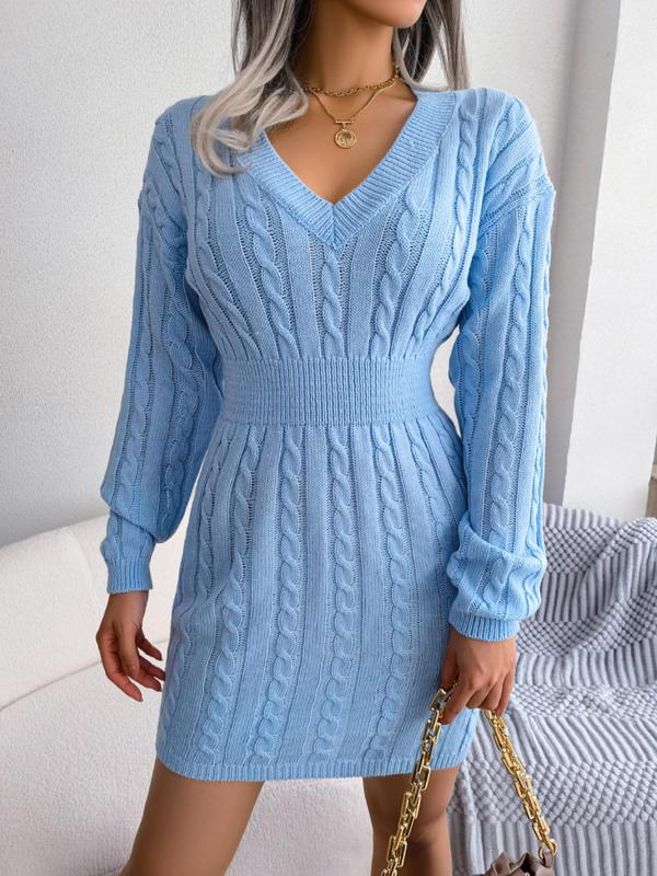 Rosie | Women's V-Neck Cable Knit Mini Dress