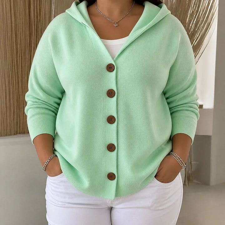 Hyacinth | Women's Hooded A-Line Button Cardigan with Ribbed Trim