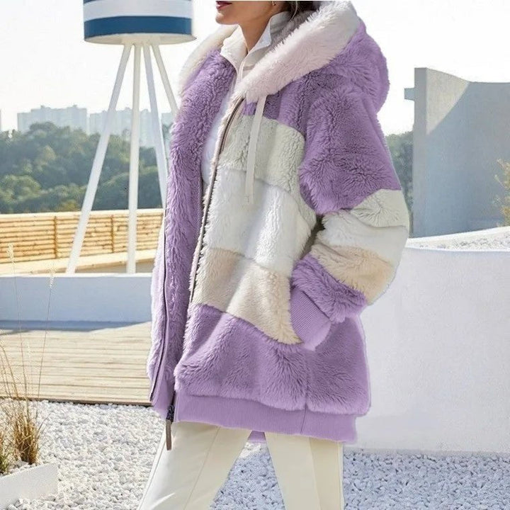 Marlowe | Women's Colour-Block Hooded Faux Fur Jacket