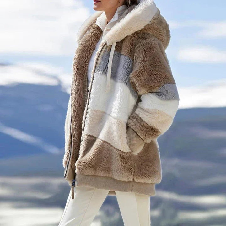 Marlowe | Women's Colour-Block Hooded Faux Fur Jacket
