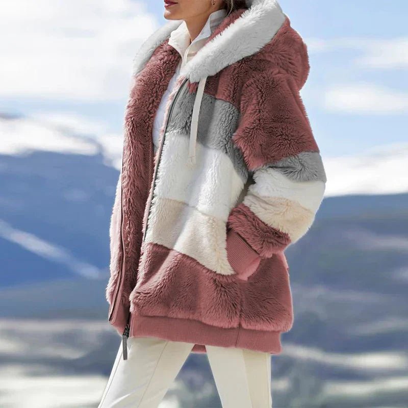 Marlowe | Women's Colour-Block Hooded Faux Fur Jacket